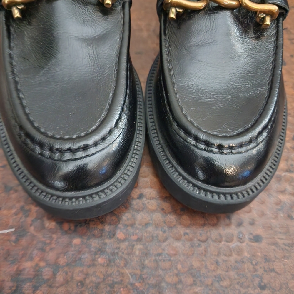 Steve Madden Black Leather Chain-Trim Loafers - Picture 9 of 16